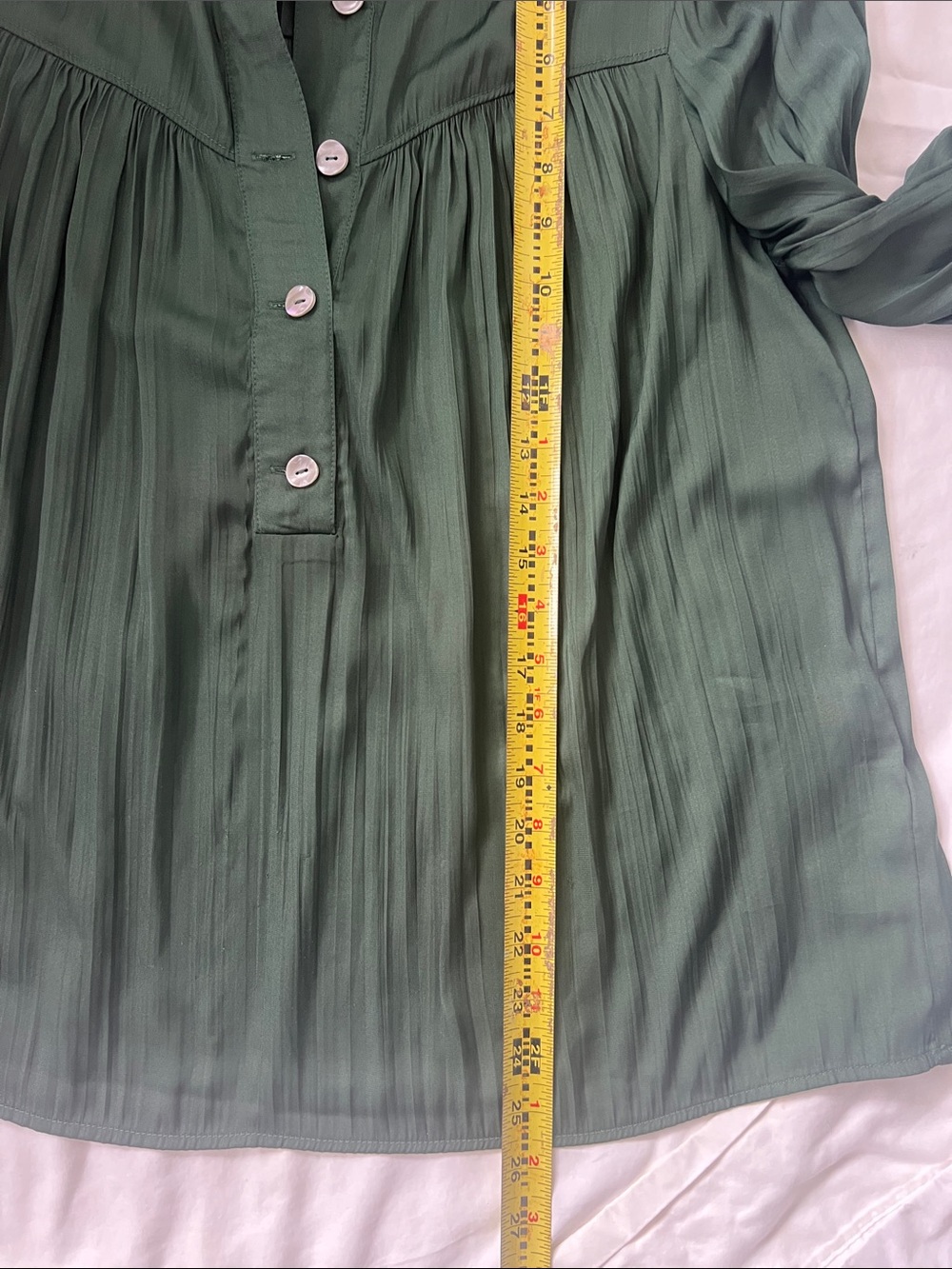 Anthropologie Emerald Green Pleated Button-Front Blouse M - Picture 5 of 7